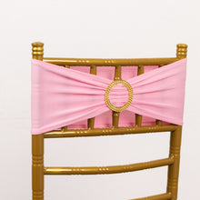 5 Pack Pink Spandex Chair Sashes with Gold Rhinestone Buckles, Elegant Stretch Chair Bands and Slide
