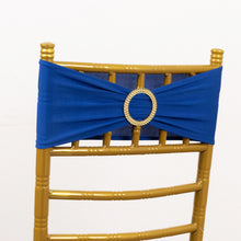 5 Pack Royal Blue Spandex Chair Sashes with Gold Rhinestone Buckles, Elegant Stretch Chair Bands