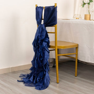 Create an Enchanting Atmosphere with Navy Blue Curly Willow Chiffon Satin Chair Sashes