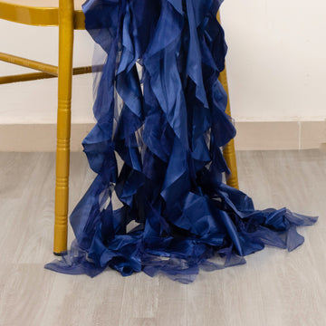 Transform Your Chairs with Navy Blue Curly Willow Chiffon Satin Chair Sashes