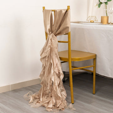 Unleash the Beauty of Nude Curly Willow Chiffon Satin Chair Sashes