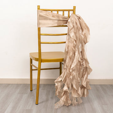 Elevate Your Event with Nude Curly Willow Chiffon Satin Chair Sashes