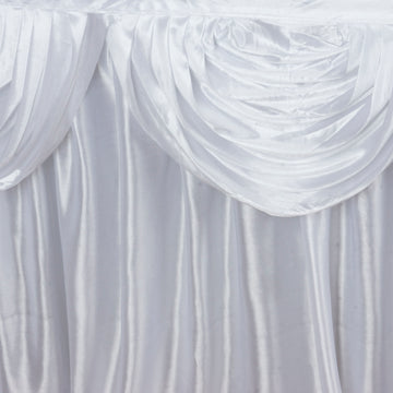Elevate Your Event with the White Pleated Satin Double Drape Table Skirt