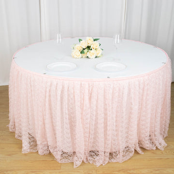 Blush Premium Pleated Lace Table Skirt 14ft - Elevate Your Event Decor