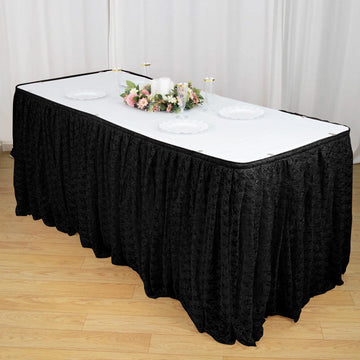 Enhance Your Event with the Black Premium Pleated Lace Table Skirt