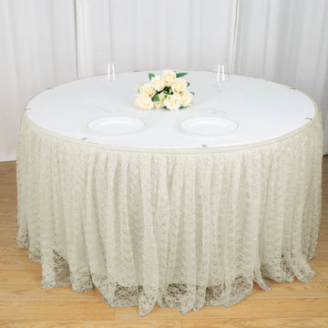 Transform Your Event with the Ivory Premium Pleated Lace Table Skirt