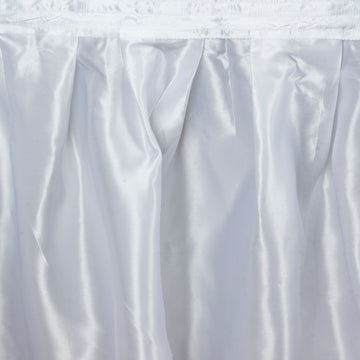 Elegant White Pleated Satin Table Skirt for Stunning Event Décor