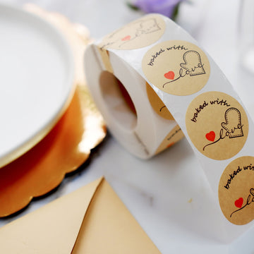 500pcs Baked With Love Stickers Roll - Round 1.5 inch Stickers