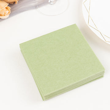 20 Pack Sage Green Soft Linen-Feel Airlaid Paper Beverage Napkins, Highly Absorbent Disposable Cocktail Napkins - 5"x5"