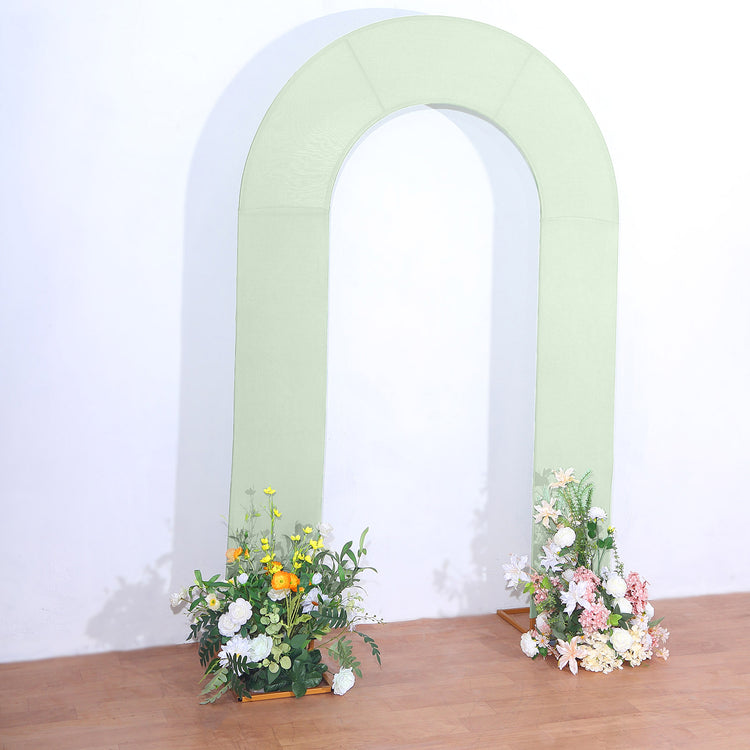 8ft Sage Green Spandex Fitted Open Arch Backdrop Cover, Double-Sided U-Shaped Wedding Arch Slipcover