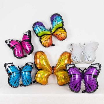 Set of 6 Assorted Butterfly Mylar Foil Balloons, Fairy Tale Theme Party Balloons - 21",23",28"