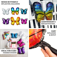Set of 6 Assorted Butterfly Mylar Foil Balloons, Fairy Tale Theme Party Balloons - 21,23,28inch