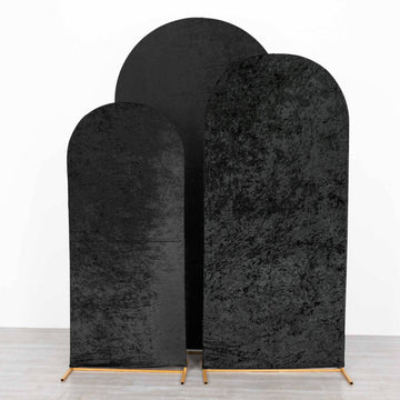 Elevate Your Wedding Decor with Black Crushed Velvet Chiara Wedding Arch Covers