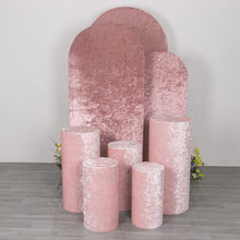 Set of 5 Blush Crushed Velvet Cylinder Plinth Display Box Stand Covers, Premium Pedestal Pillar Prop