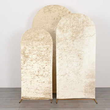 Elevate Your Wedding Decor with Champagne Crushed Velvet Chiara Wedding Arch Covers