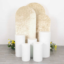 Champagne Crushed Velvet Fitted Backdrop Covers for Three Different Sizes of Arches
