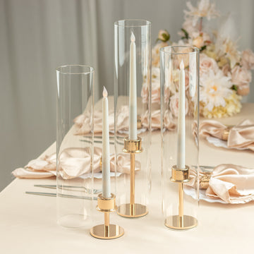 <strong>Clear Glass Pillar Hurricane Candle Shades</strong>