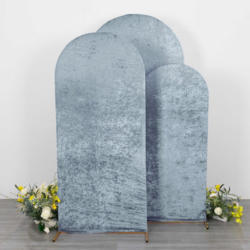 Create a Captivating Wedding Setting with Dusty Blue Velvet Arch Covers
