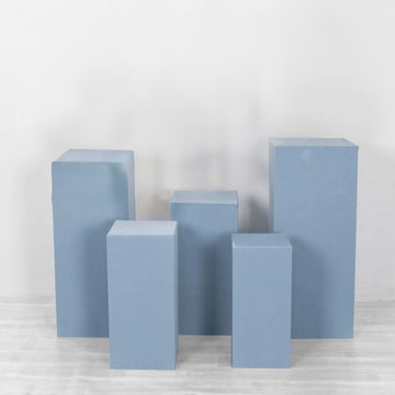 Set of 5 Dusty Blue Spandex Rectangular Plinth Display Box Stand Covers, Stretchable Pedestal Pillar Prop Covers - 160 GSM