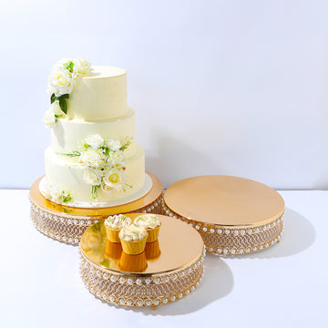 Exquisite Pearl Beaded Gold Metal Cake Stands