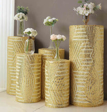 Set of 5 Gold Sequin Mesh Cylinder Display Box Stand Covers Geometric Pattern