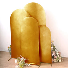 Set of 4 Gold Spandex Chiara Backdrop Stand Covers with Metallic Finish, Fitted Covers For Round Top
