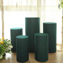 Set of 5 | Hunter Emerald Green Spandex Cylinder Plinth Display Box Stand Covers, Pillar Prop Covers