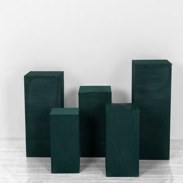 Set of 5 Hunter Emerald Green Spandex Rectangular Plinth Display Box Stand Covers, Stretchable Pedestal Pillar Prop Covers - 160 GSM