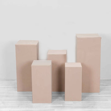 Set of 5 Nude Spandex Rectangular Plinth Display Box Stand Covers, Stretchable Pedestal Pillar Prop Covers - 160 GSM