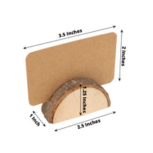 Set of 10 Semicircle Rustic Wood Place Card Holders With Brown Paper Place Cards