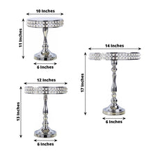 Set Of 3 Silver Metal And Pearl Beaded Pedestal Cake Stands In 11 Inch 13 Inch And 17 Inch
