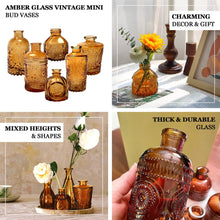 Set of 6 Vintage Embossed Amber Glass Bud Vases, Decorative Apothecary Style Reed Diffuser