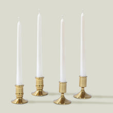 Set of 4 Vintage Gold Metal Taper Candle Holders with Sturdy Round Base