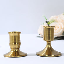 Set of 4 Vintage Gold Metal Taper Candle Holders with Sturdy Round Base