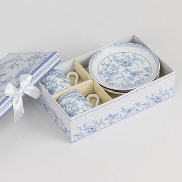 Elegant White Blue Chinoiserie Porcelain Tea Cups with Gift Box