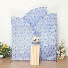 Set of 3 White Blue Satin Chiara Backdrop Stand Covers With Chinoiserie Floral Print