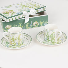 Greenery Theme Bridal Shower Gift Set, Set of 2 Porcelain Espresso Cups and Saucers with Gift Box