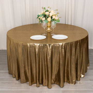 Add Elegance to Your Event with the Antique Gold Shimmer Sequin Dots Polyester Tablecloth
