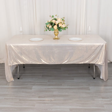 Beige Shimmer Sequin Dots Polyester Tablecloth, Wrinkle Free Sparkle Glitter Tablecover 60"x126"