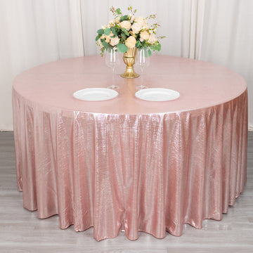 Rose Gold Shimmer Sequin Dots Polyester Tablecloth, Wrinkle Free Sparkle Glitter Tablecover 120"