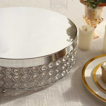 Exquisite Silver Crystal Beaded Metal Dessert Riser