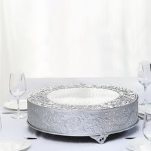 Silver Embossed Round Matte Metal Pedestal Cake Stand Riser 18 Inch