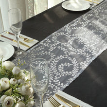 12x108inch Silver Leaf Vine Embroidered Sequin Mesh Like Table Runner