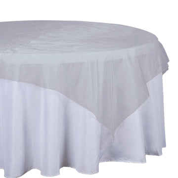Add Elegance and Charm with the Silver Organza Square Table Overlay 72"x72"