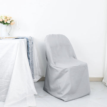 Elegant Silver Polyester Folding Round Chair Cover