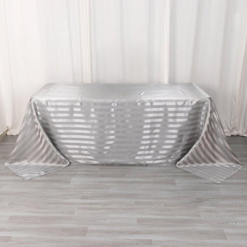 Silver Satin Stripe Seamless Rectangular Tablecloth 90"x132"