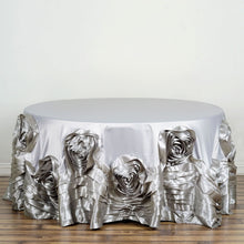 120 Inch Silver Large Rosette Lamour Satin Round Tablecloth