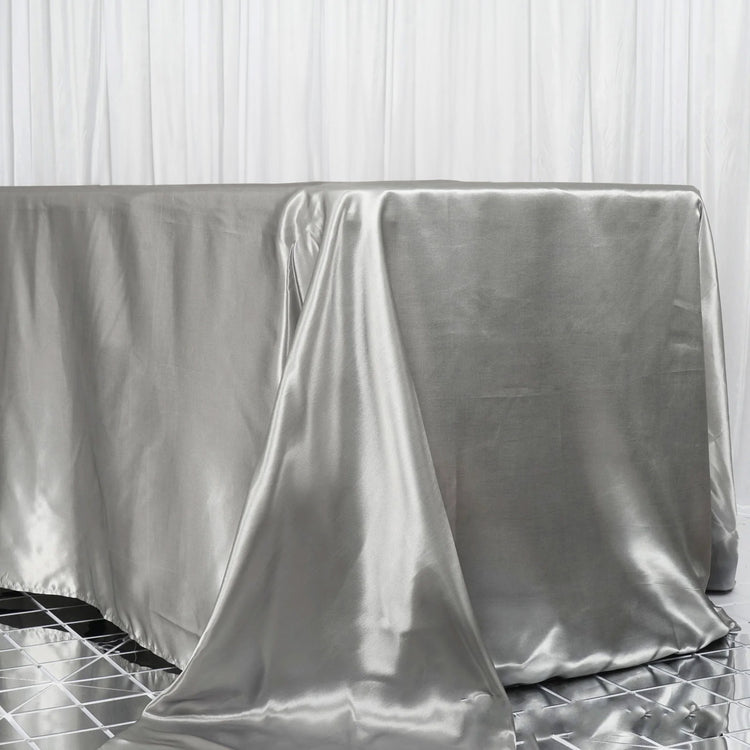 Rectangular Silver Satin Tablecloth 90 Inch x 156 Inch  