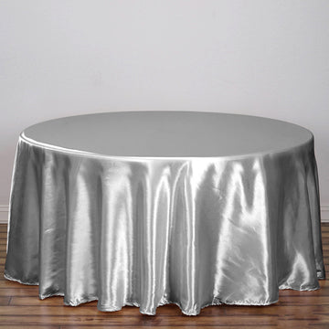 Silver Seamless Satin Round Tablecloth 120"