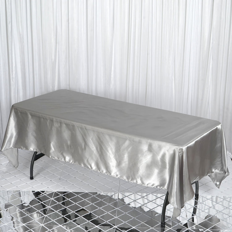 Rectangular Silver Smooth Satin Tablecloth 60 Inch x 102 Inch